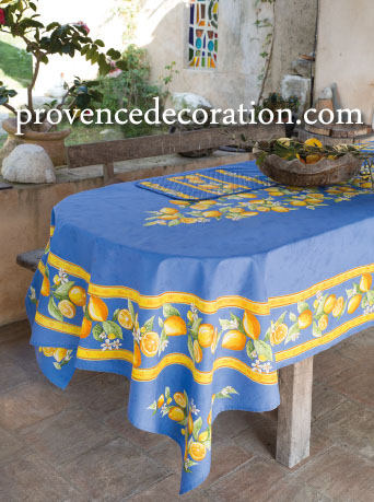 French coated tablecloth (Menton, lemons. blue)